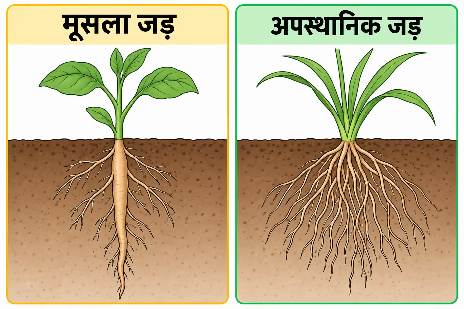 मूसला जड़ तथा अपस्थानिक जड़ों का चित्र