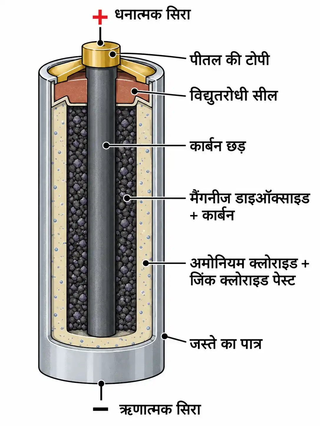 शुष्क सेल की रचना का नामांकित चित्र