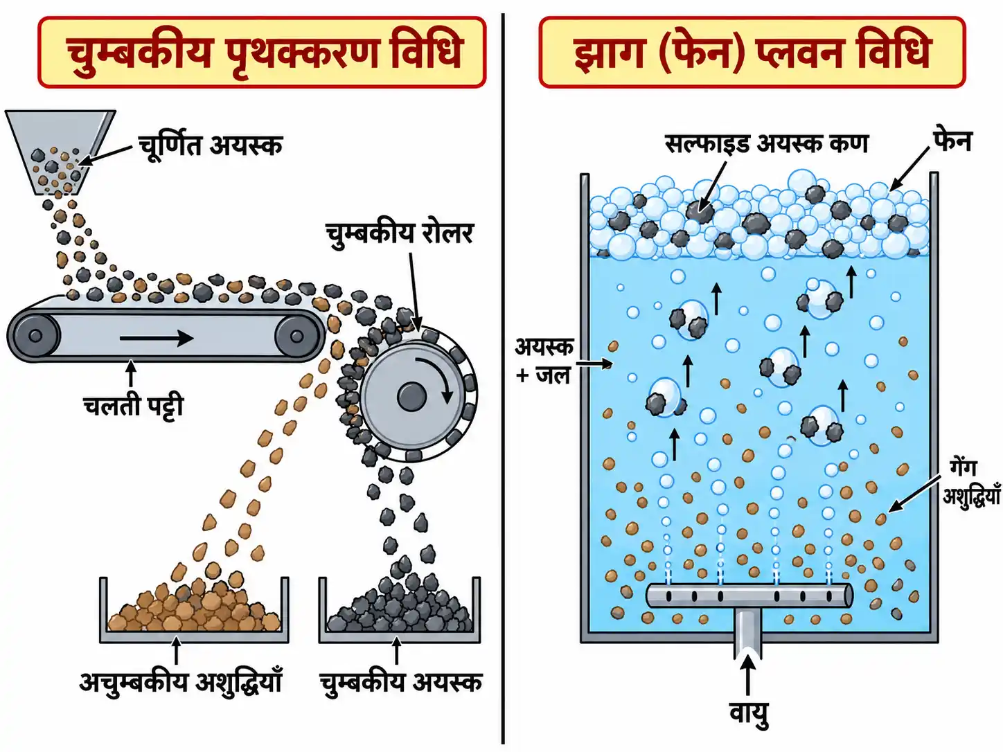 चुम्बकीय पृथक्करण तथा फेन प्लवन विधि का चित्र