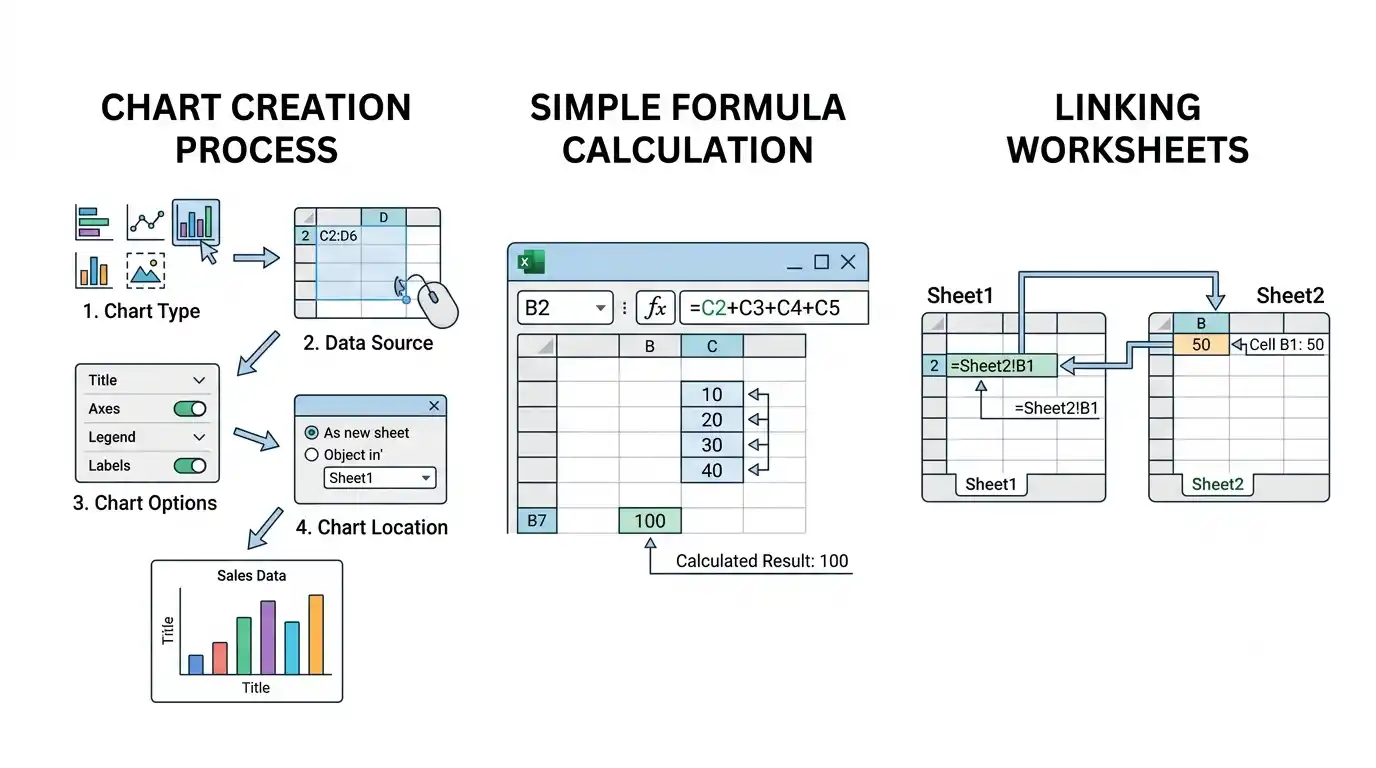 MS Excel में Chart, Formula और Worksheet Linking