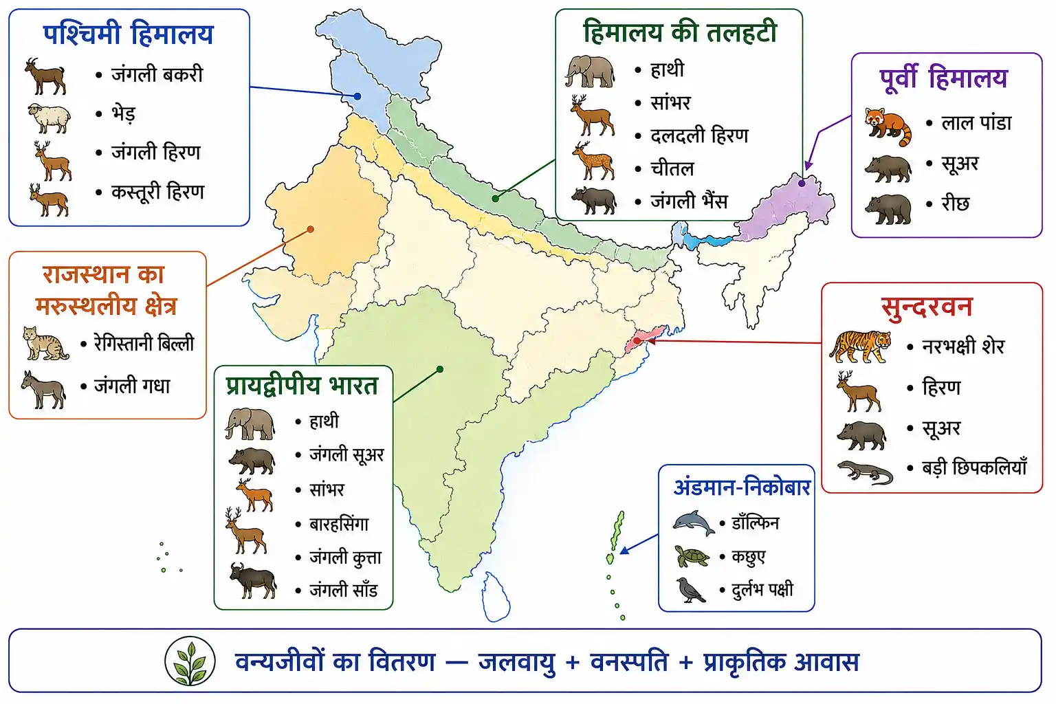 भारत के हिमालय प्रायद्वीपीय मरुस्थलीय अंडमान निकोबार और सुन्दरवन वन्यजीव क्षेत्र
