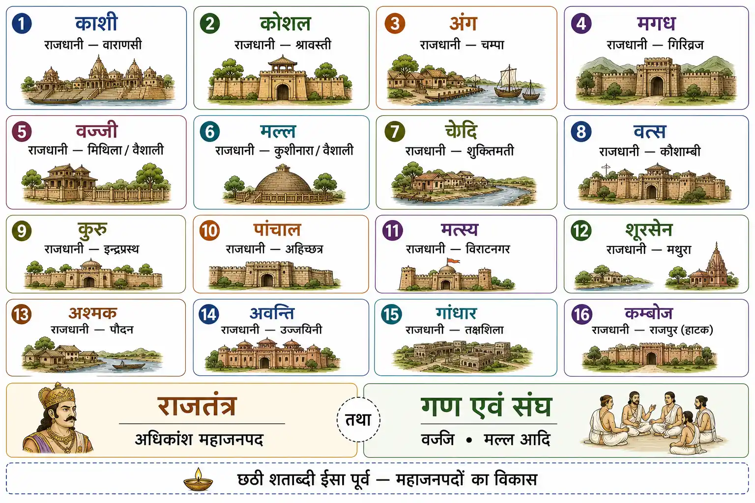 प्राचीन भारत के सोलह महाजनपद और उनकी राजधानियाँ