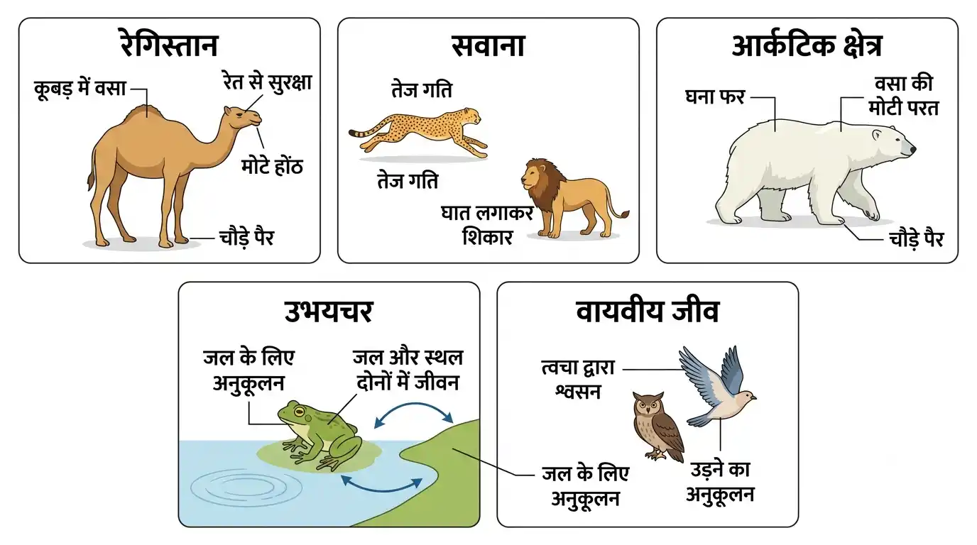 विभिन्न प्राकृतिक क्षेत्रों में जन्तु अनुकूलन