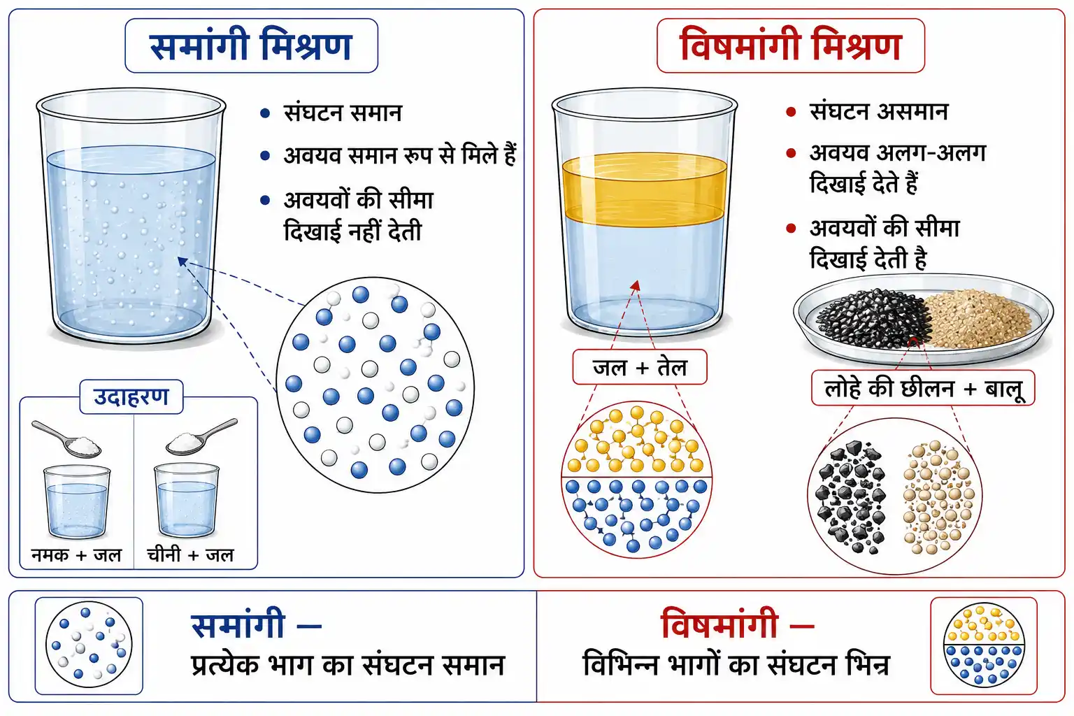 समांगी और विषमांगी मिश्रण का तुलनात्मक अध्ययन