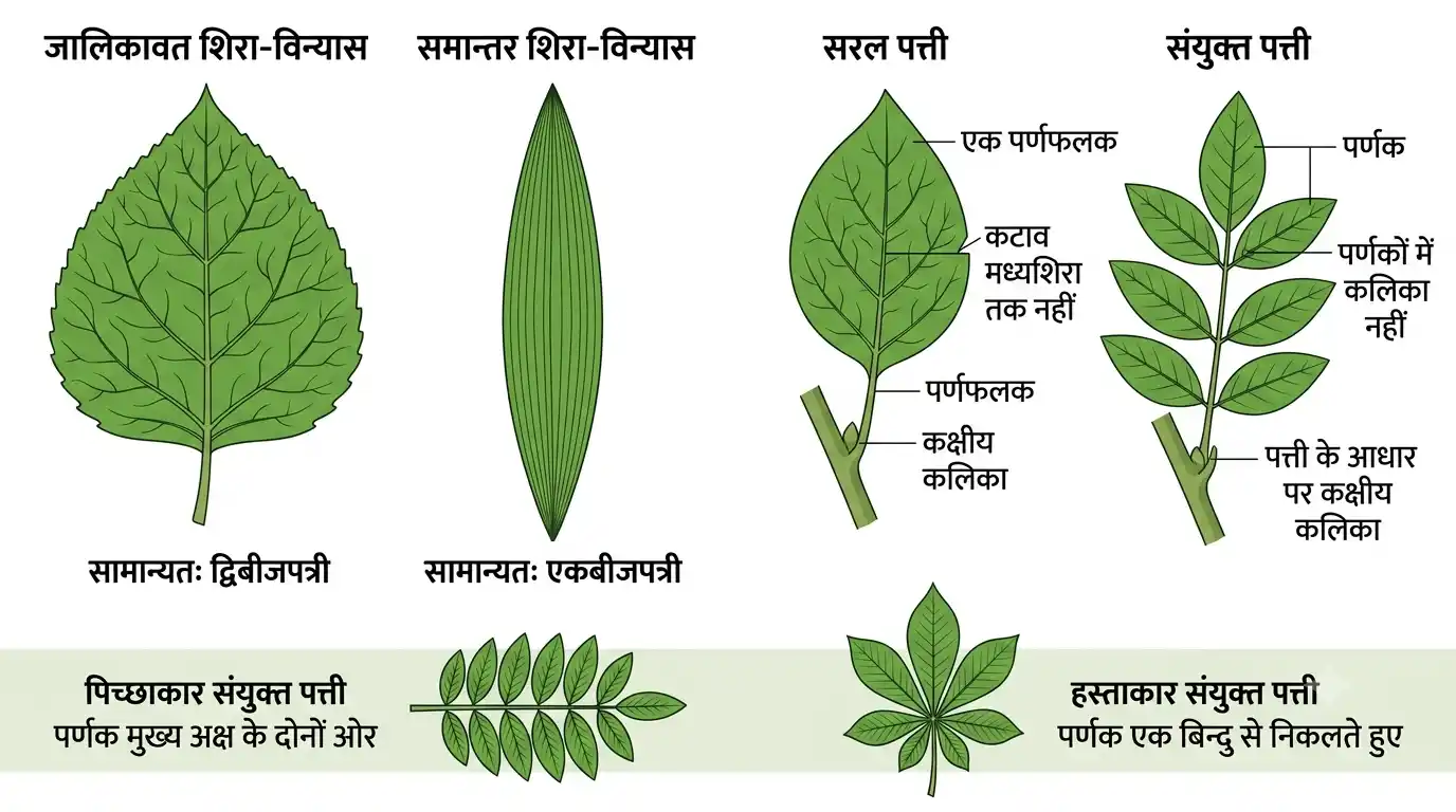 पत्ती की बाह्य संरचना और उसके प्रमुख भाग