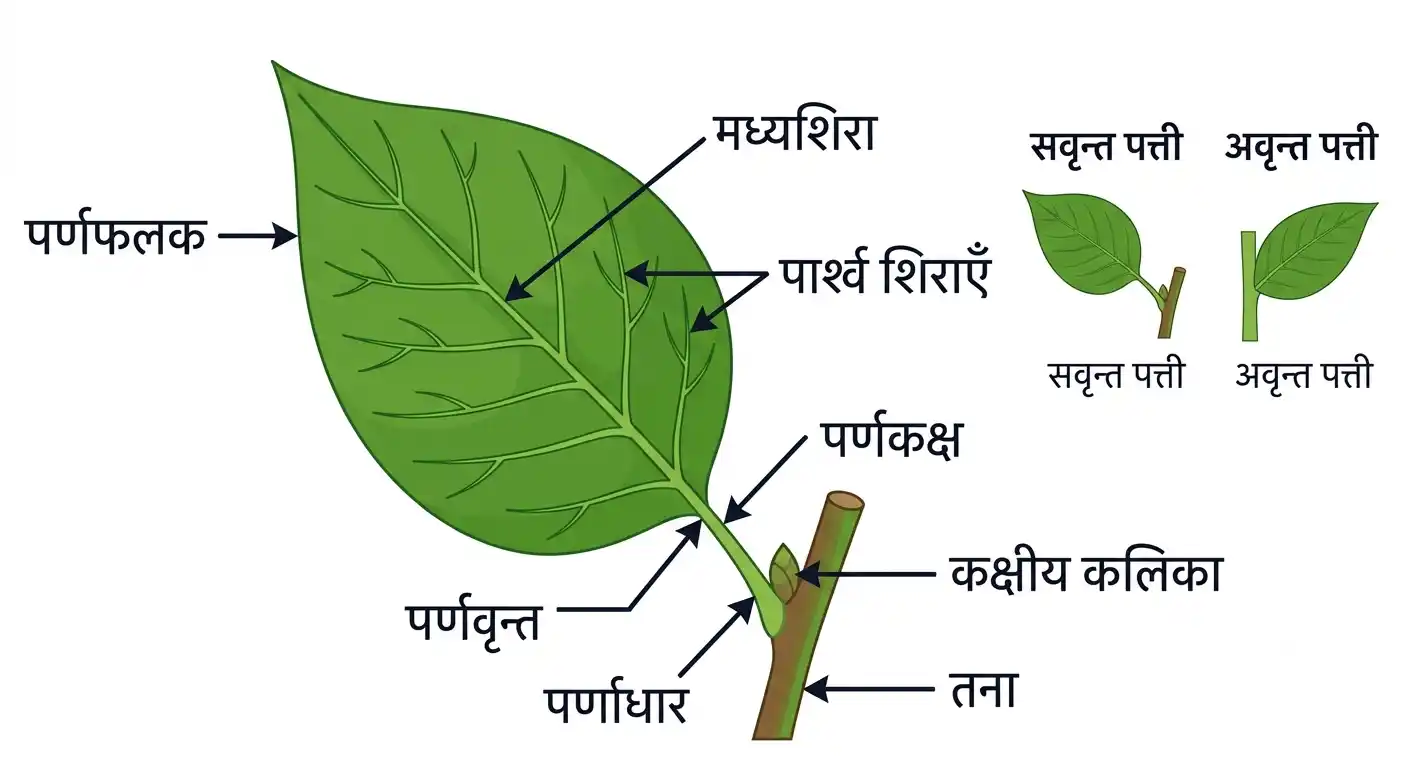 पत्तियों में शिरा-विन्यास तथा सरल और संयुक्त पत्ती