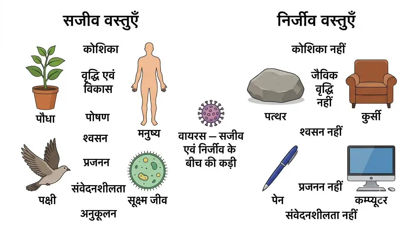 सजीव और निर्जीव वस्तुओं के लक्षण एवं अन्तर