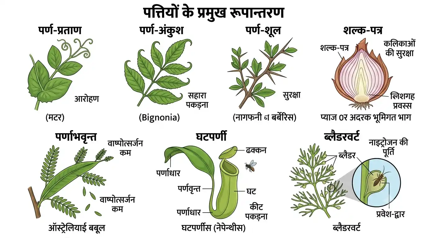 पत्तियों के प्रमुख रूपान्तरण