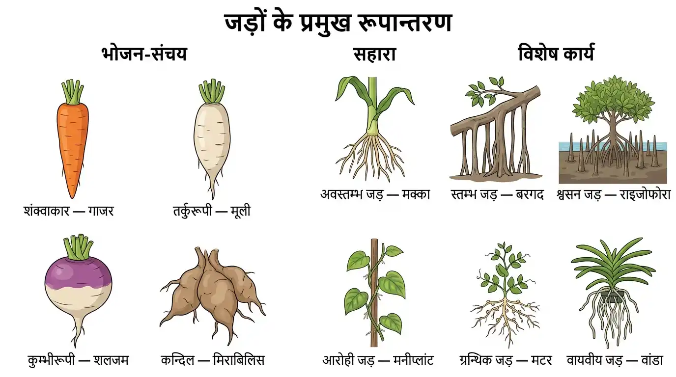 जड़ों के विभिन्न रूपान्तरण