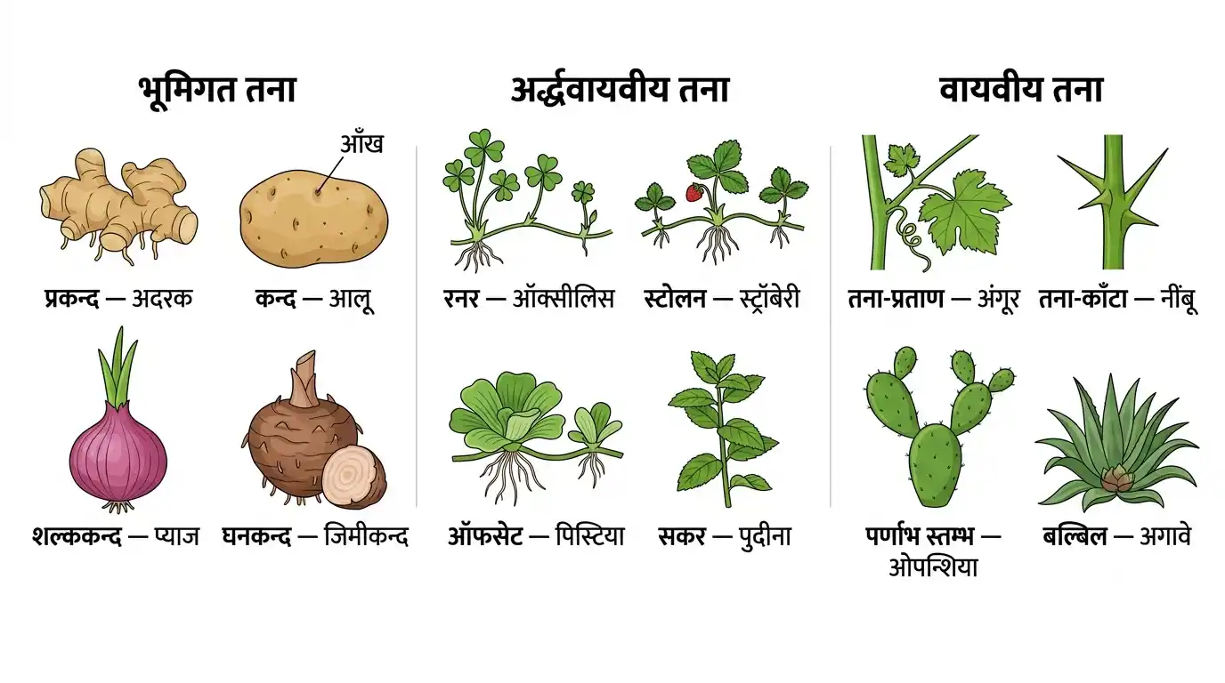 तने के भूमिगत अर्द्धवायवीय और वायवीय रूपान्तरण