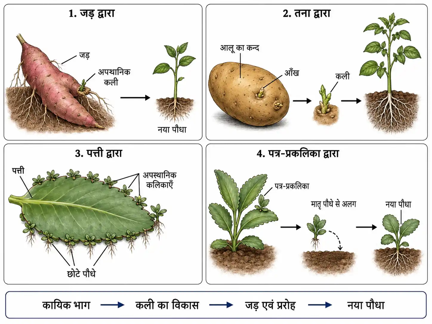 जड़ तना और पत्ती द्वारा प्राकृतिक कायिक प्रजनन