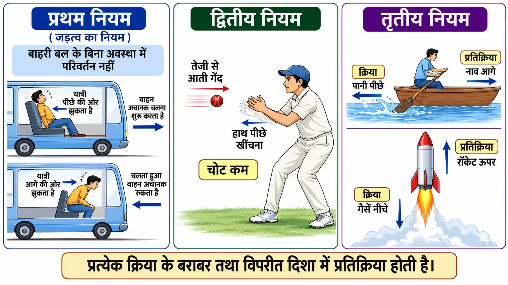 न्यूटन के तीनों गति नियम और उनके उदाहरण