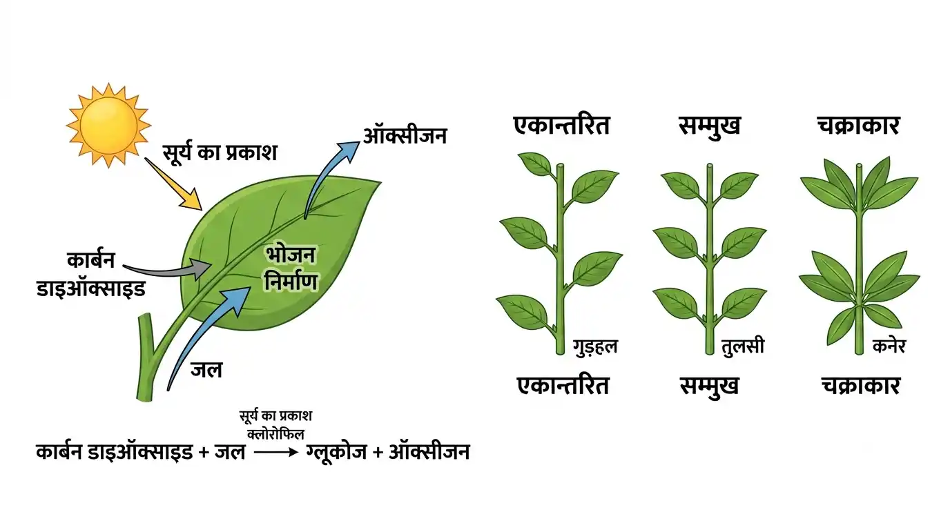 प्रकाश संश्लेषण और पर्ण-विन्यास के प्रकार