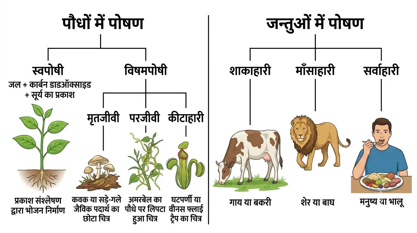 पौधों और जन्तुओं में पोषण के प्रकार