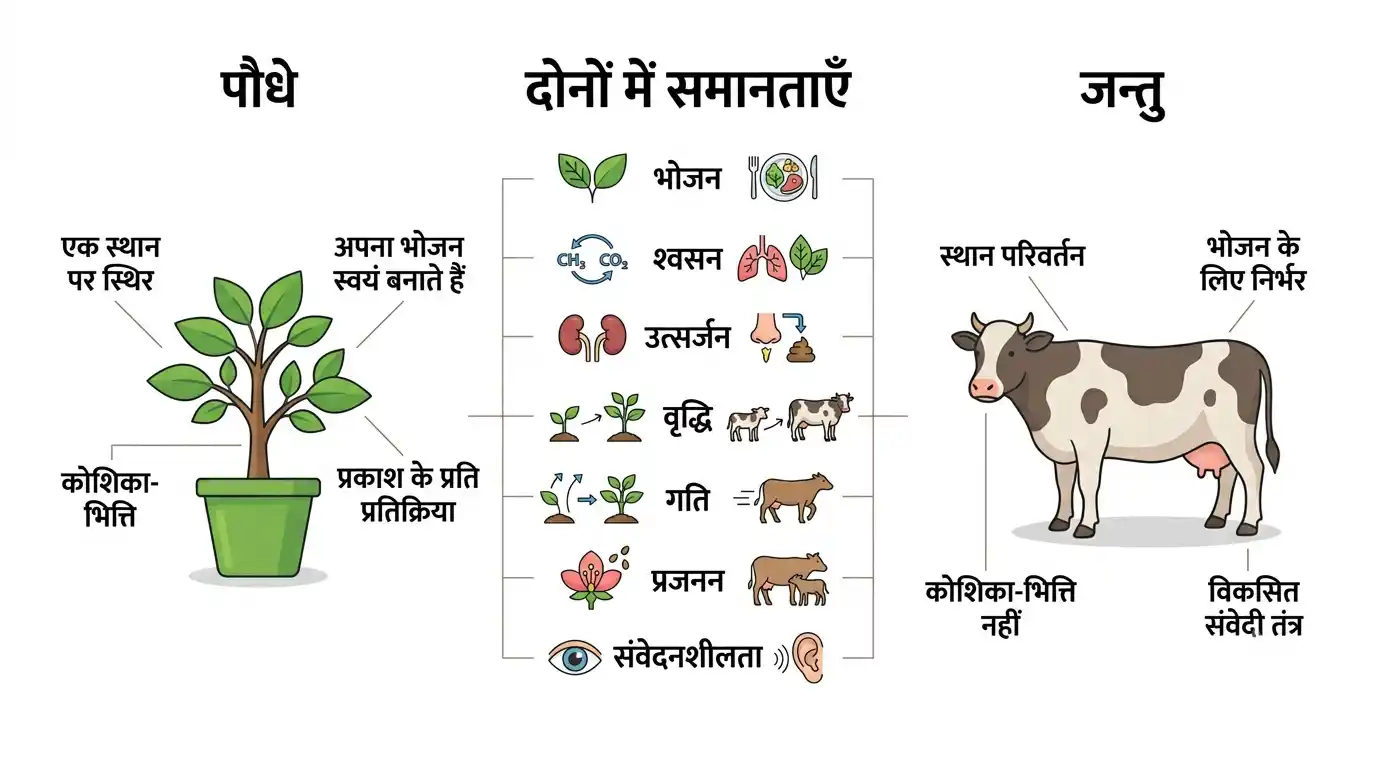 पौधों और जन्तुओं में समानताएँ एवं विभिन्नताएँ