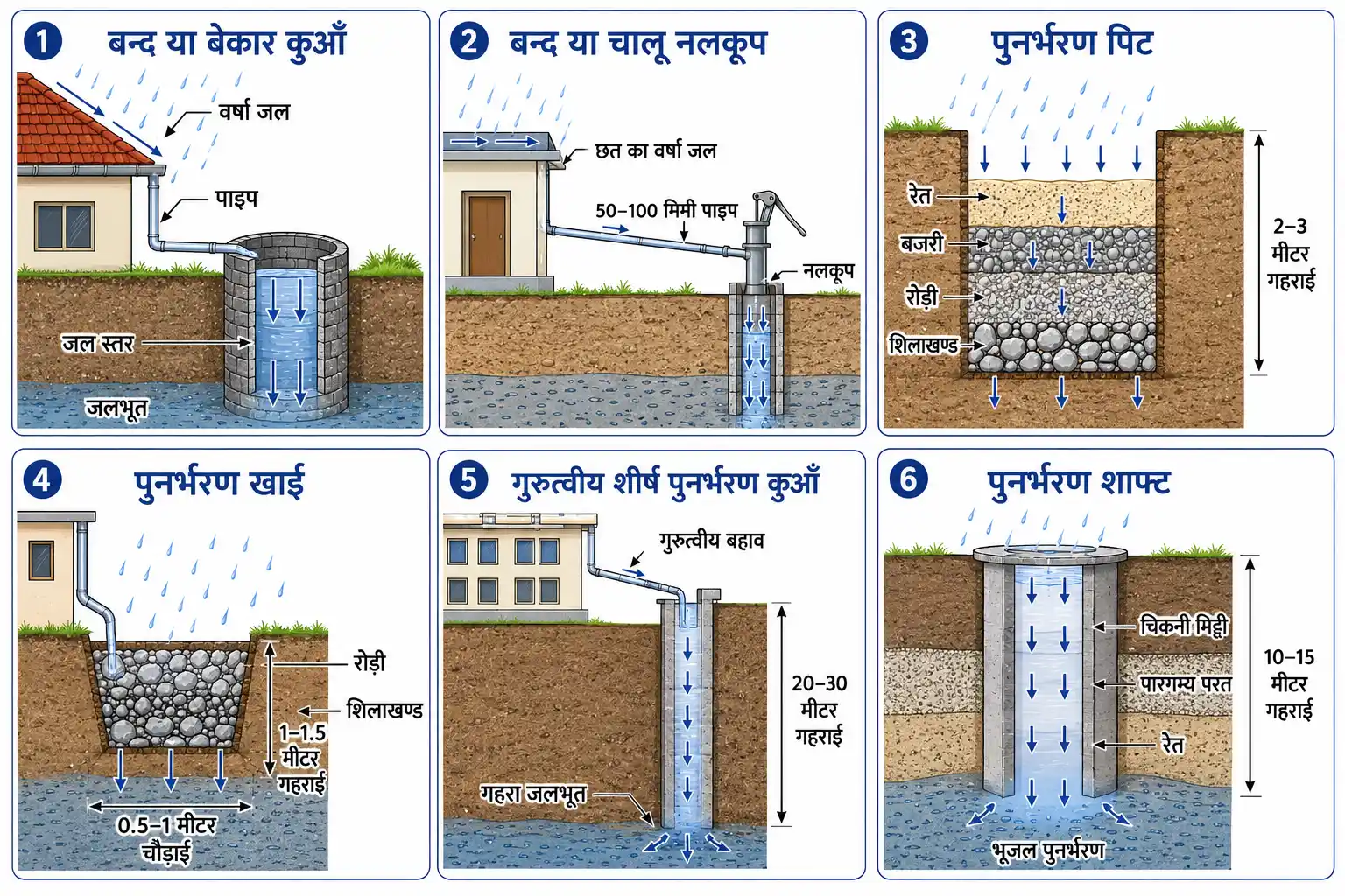 वर्षा जल संचयन की छह प्रमुख पुनर्भरण विधियाँ