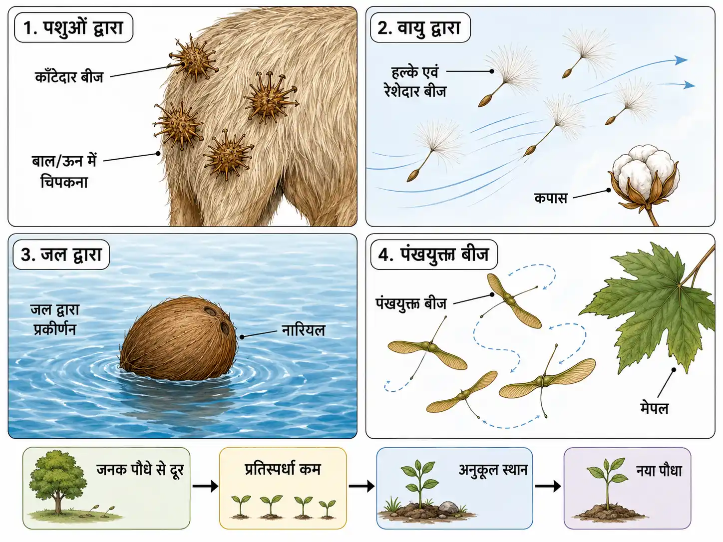 बीज प्रकीर्णन की प्रमुख विधियाँ