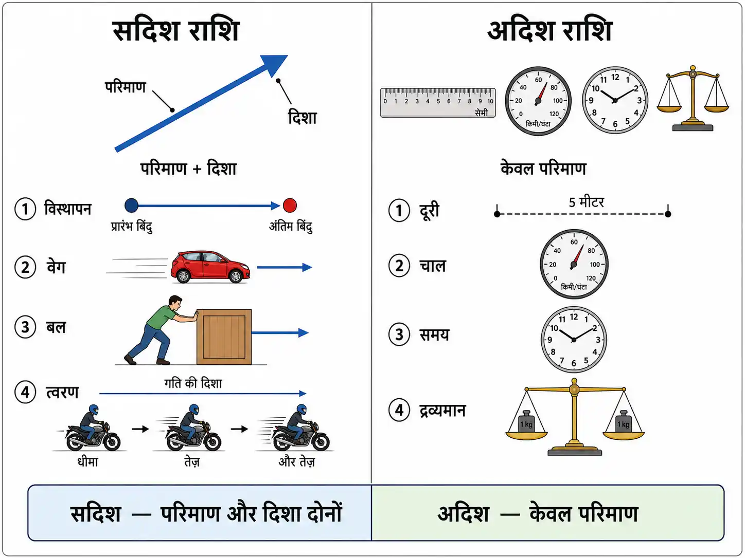 सदिश एवं अदिश राशियों में अन्तर