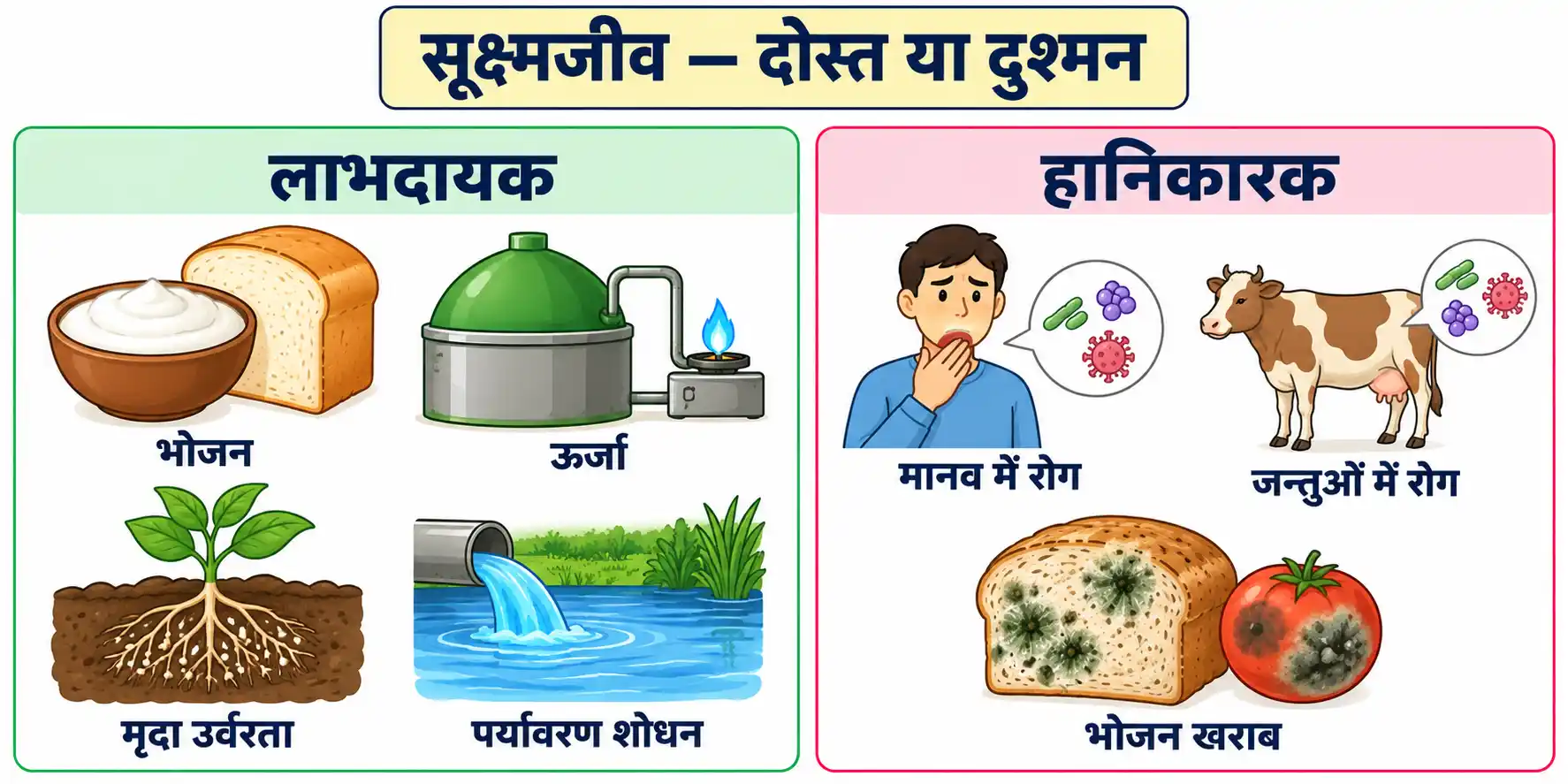 सूक्ष्मजीवों के लाभदायक और हानिकारक प्रभाव